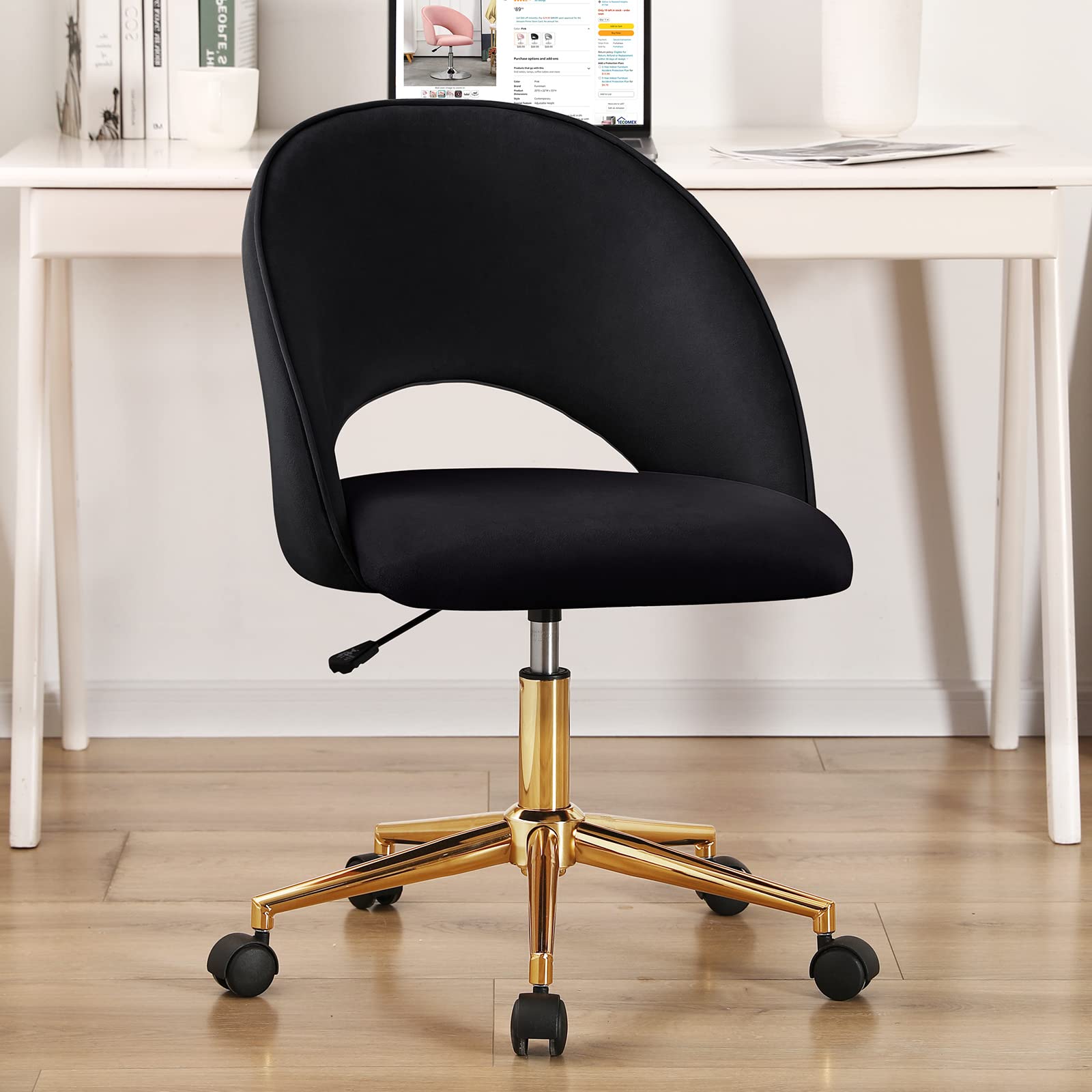 Furnimart Faux Leather Mid-Back Armless Office Desk Chair Adjustable Task Chair Home Office Chair Small Swivel Chair Dorm Chair 