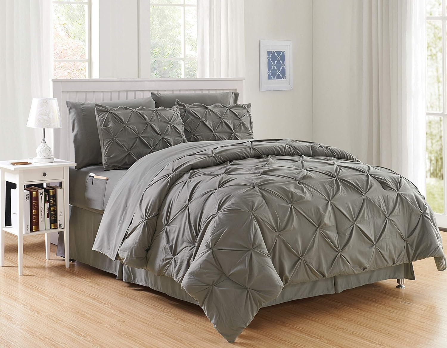 Elegant Comfort Luxury Softest, Coziest 8-Piece Bed-In-A-Bag Comforter Set - Silky Soft Complete Set Includes Bed Sheet Set With Double Sided Storage Pockets, Twin/Twin Xl, Gray