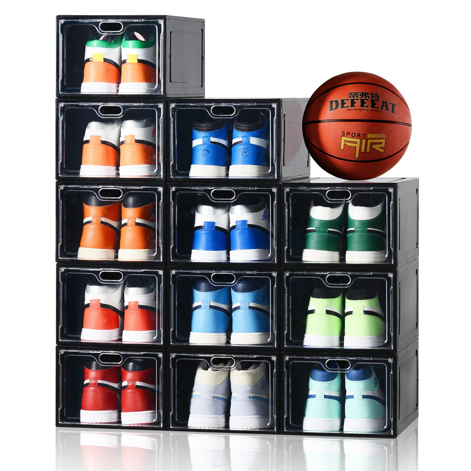 Insty 12 Pack Shoe Storage Box, Clear Shoe Storage Organizer With Magnetic Door, Stackable,For Display Sneakers,Easy Assembly,Fi