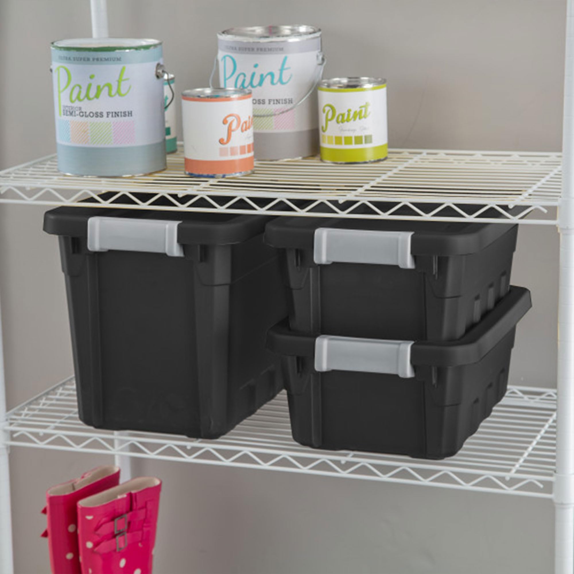 Sterilite 4 Gallon Plastic Stacker Tote, Heavy Duty Lidded Storage Bin Container For Stackable Garage And Basement Organization,