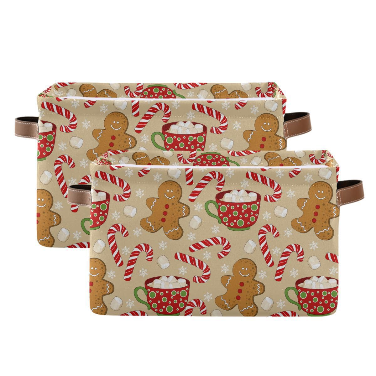 Christmas Gingerbread Man Storage Basket Fabric Kitchen Baskets Xmas Candy Cane Winter Snowflake Open Home Storage Bins Boxes Fo