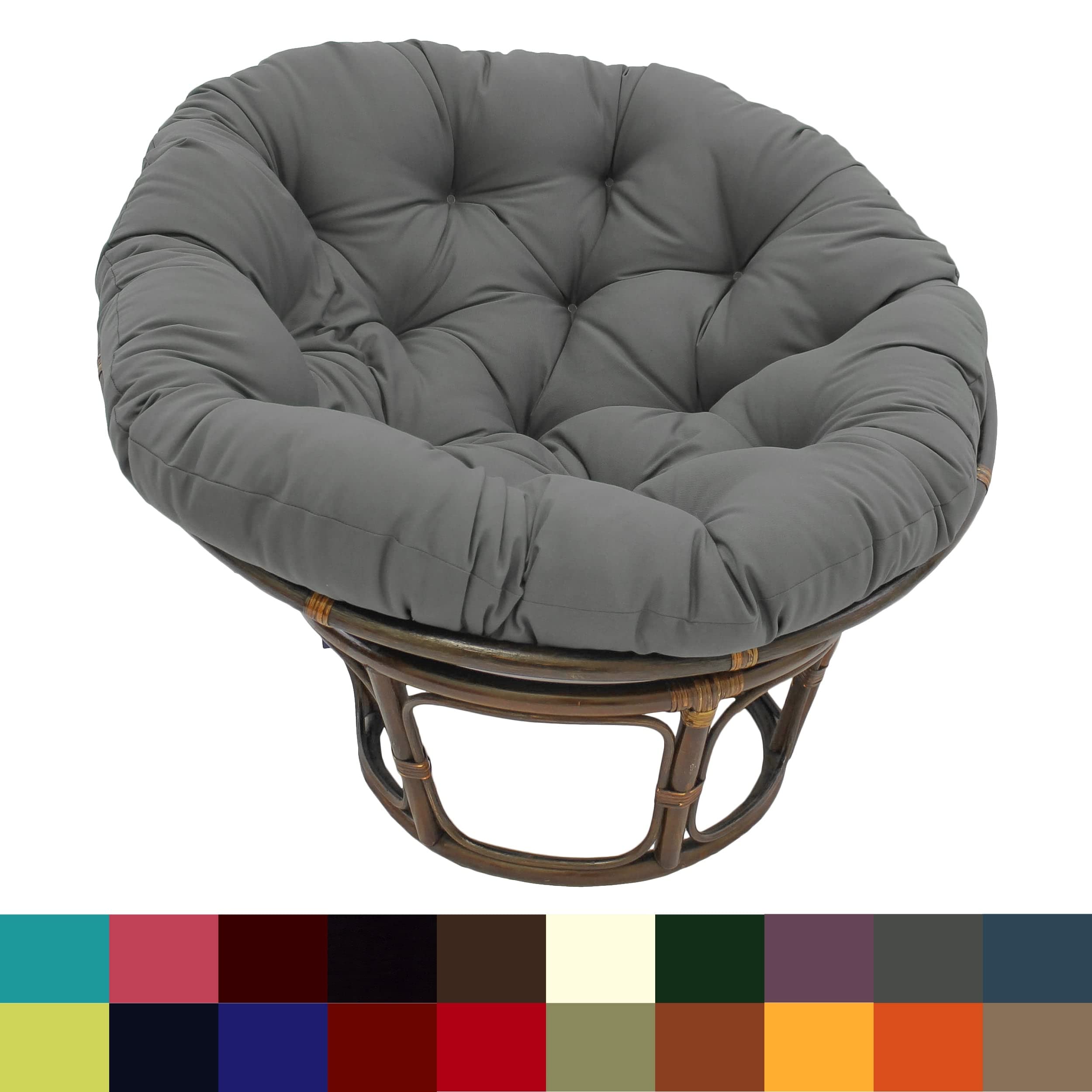 International Caravan Furniture Piece 42-Inch Rattan Papasan Chair with Solid Twill Cushion