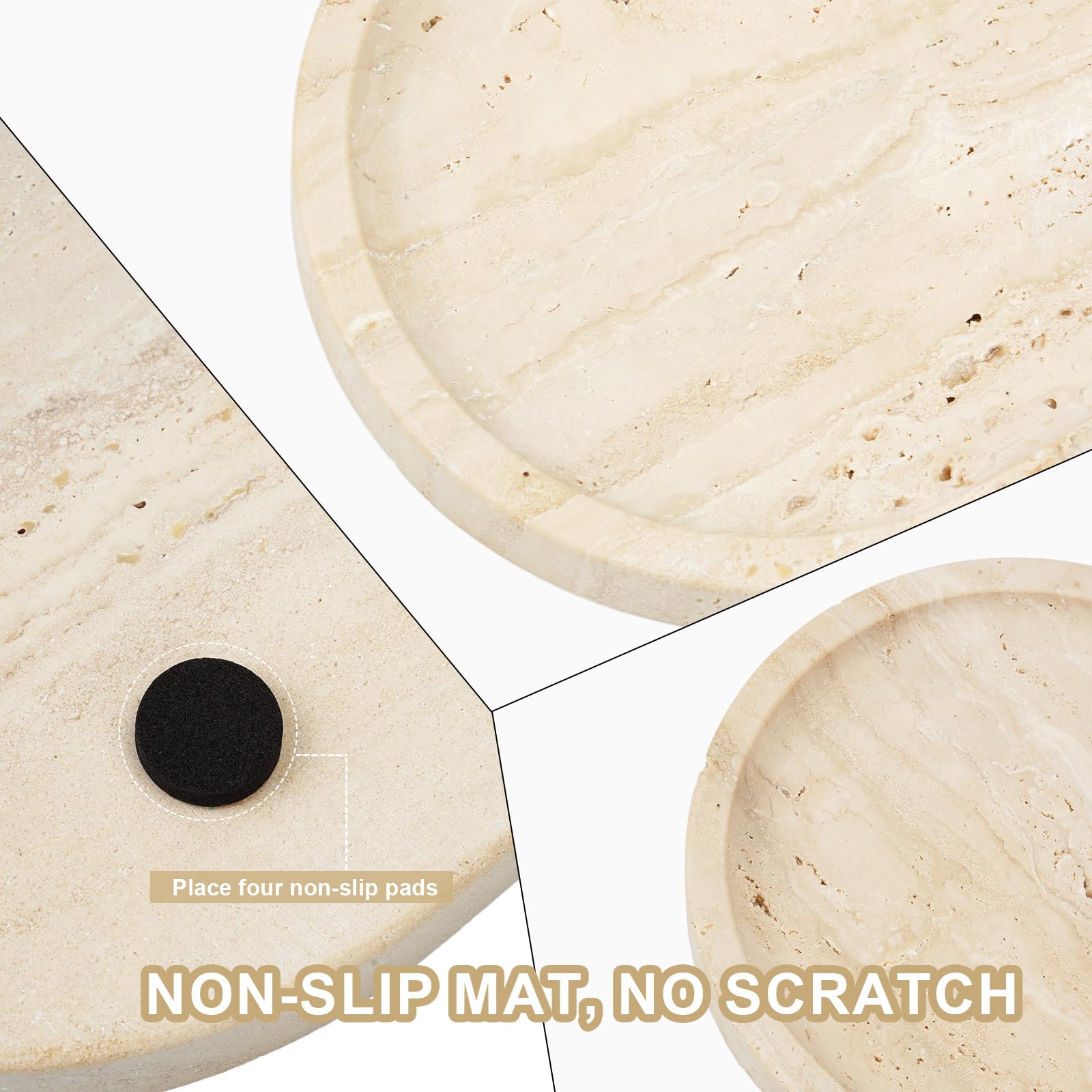 Koville Turkish Natural Travertine Tray, 12'' Vanity Decorative Tray For Countertop Organizer, Catchall Tray For Perfume, Candle