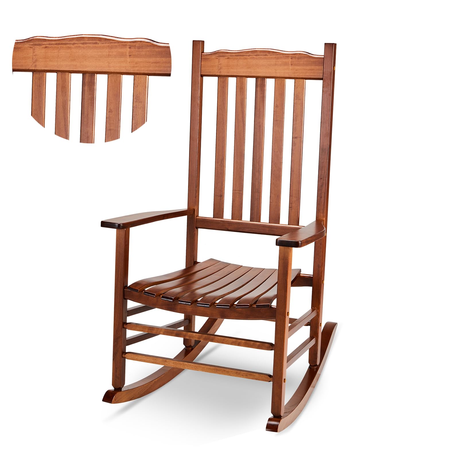 Outvita Outdoor Rocking Chair, Solid Wood High Back Rocker, All Weather Lounge Chair For Porch Patio Fire Pit Garden Backyard De