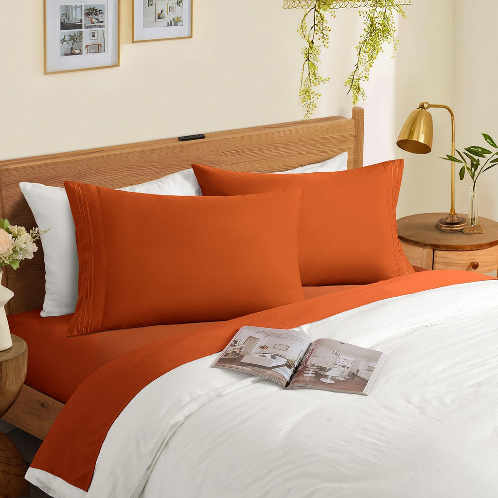 Horbaunal 2 Pack Microfiber Pillowcases King Size Burnt Orange Bed Pillow Cases With Envelope Closure, 1800 Thread Count Soft &
