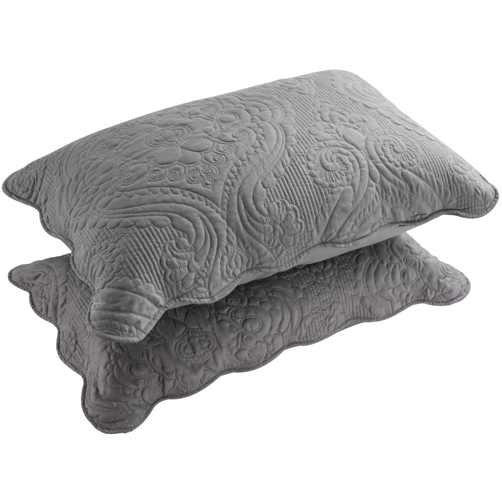 Bosowos Quilted Pillow Shams Set Of 2, Decorative Microfiber Queen Size Bed Pillow Shams, Soft Breathable Pillow Covers With Env