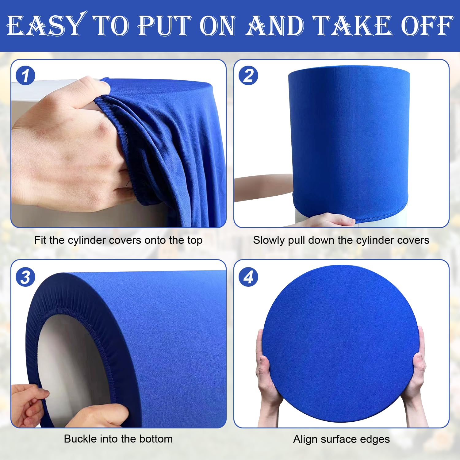 Saitimade Set Of 3 - Royal Blue Cylinder Pedestal Stand Covers, Flexible Cylinder Stand Covers For Party, Wedding Or Birthday Ev