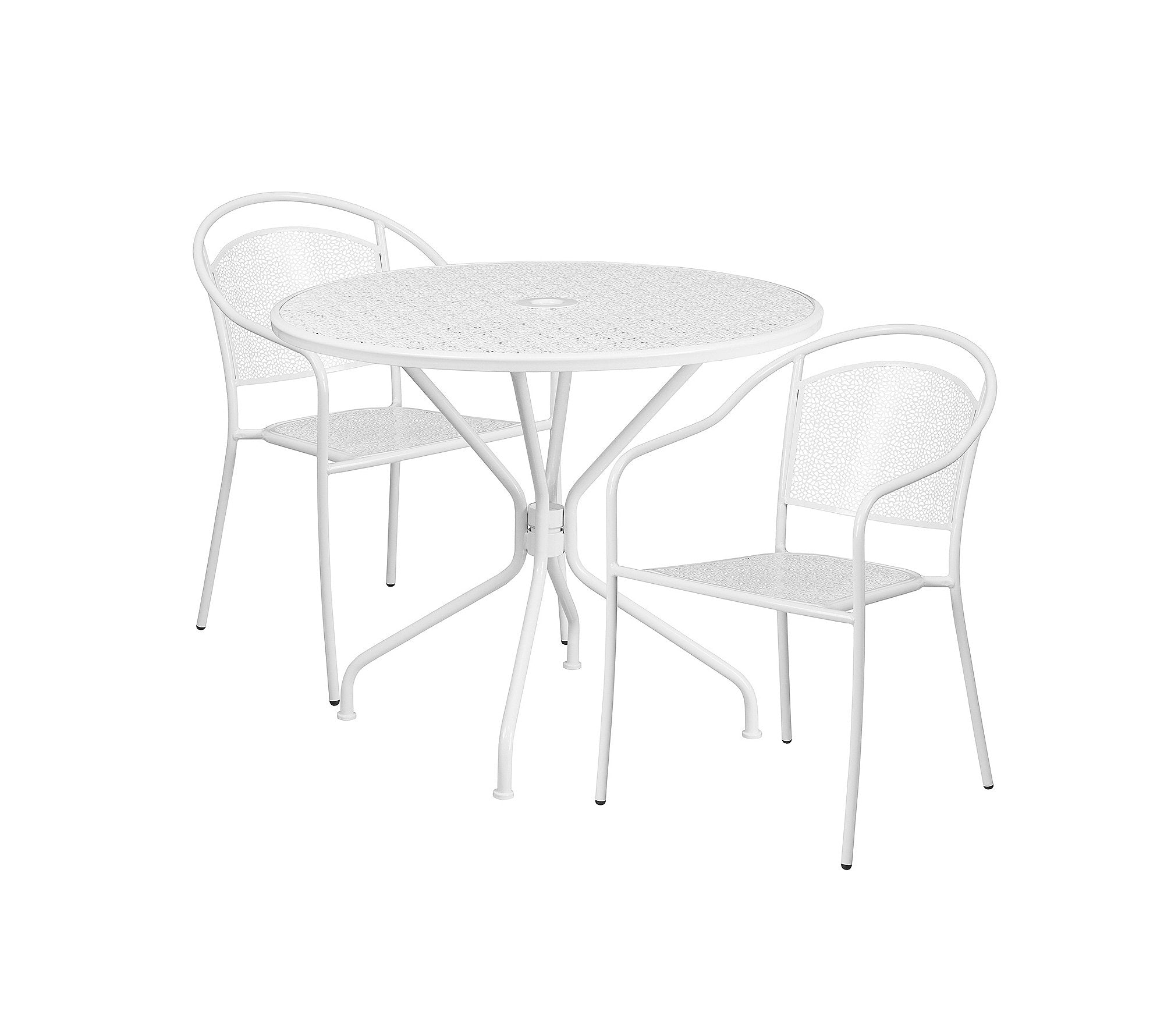 Flash Furniture Oia Commercial Grade 35.25 Round White Indoor-Outdoor Steel Patio Table Set with 4 Round Back Chairs