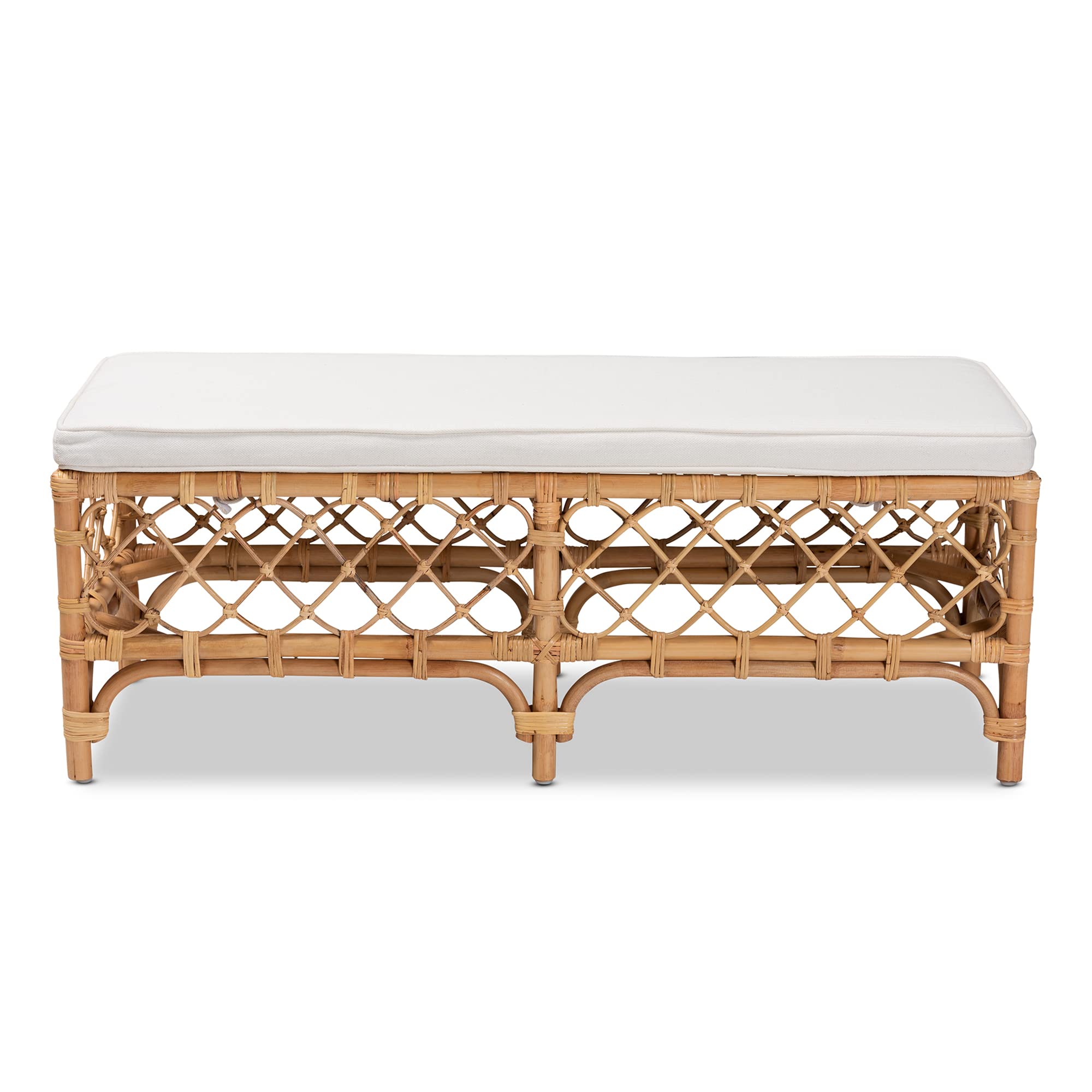 Baxton Studio Orchard Benches & Banquettes, White/Natural Brown, 48 x 18.13 x 18.25