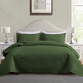 Maple&Stone Quilt Set King Size, Lightweight Olive Green Bedspread Ultrasonic Chevron Pattern Light Coverlet For All Season Comf