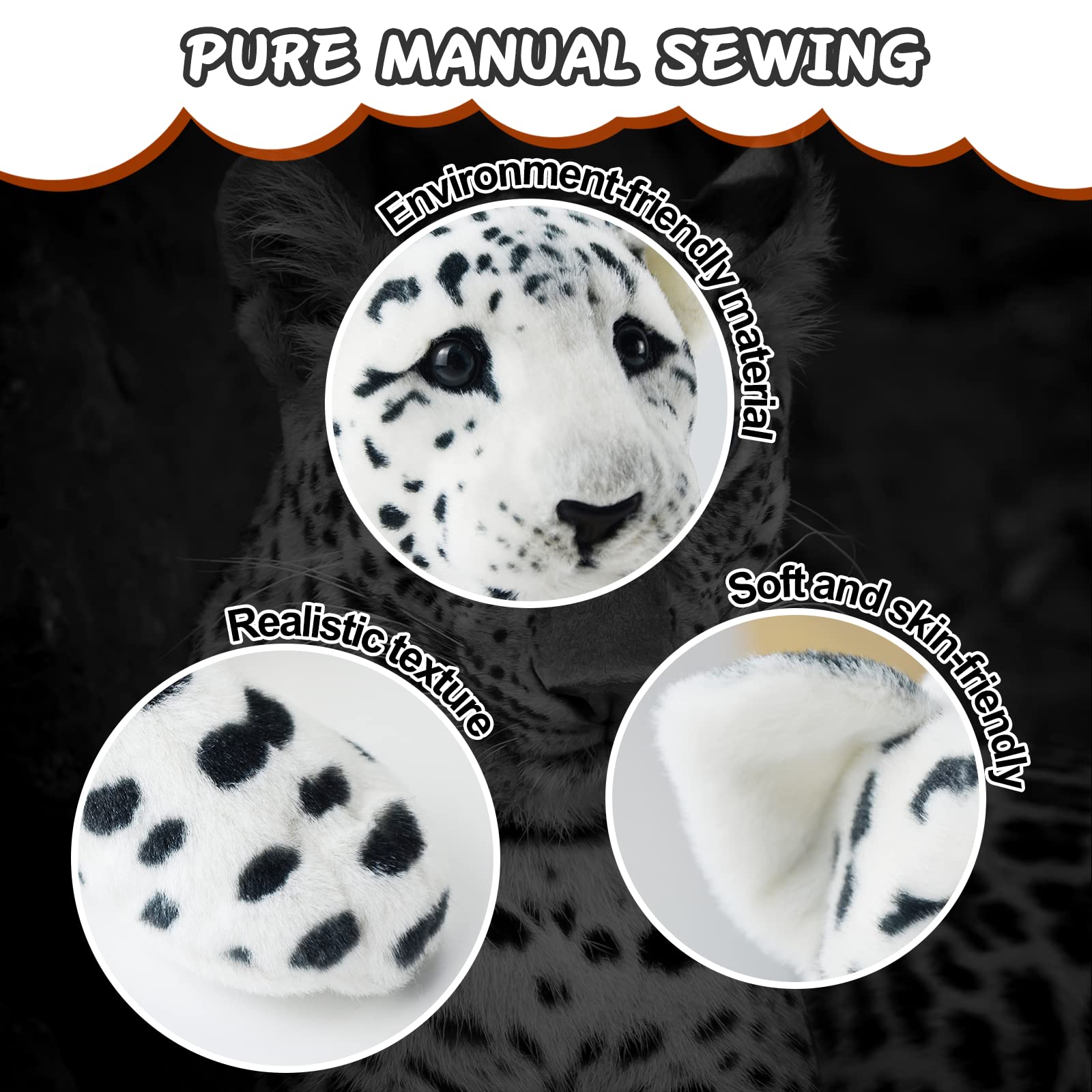 Gisqis Snow Leopard Stuffed Animals, 24' Stuffed Snow Leopard Plush White Leopard Plush Toys Pillow Soft Realistic Jungle Stuff