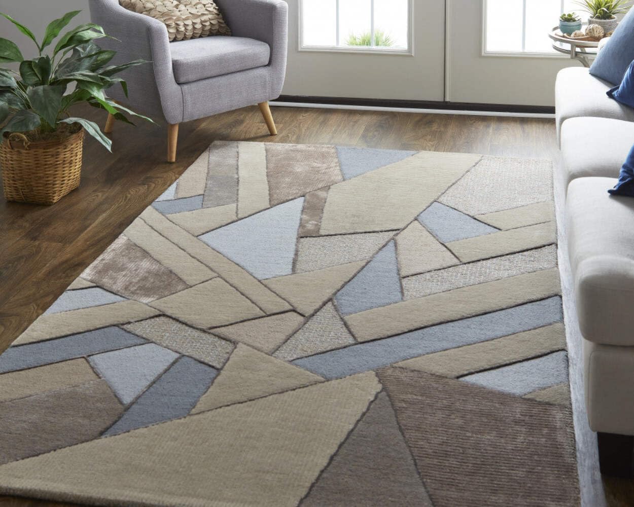 HomeRoots 514606 8 x 10 ft. Blue & Silver Wool Geometric Tufted Handmade Area Rug