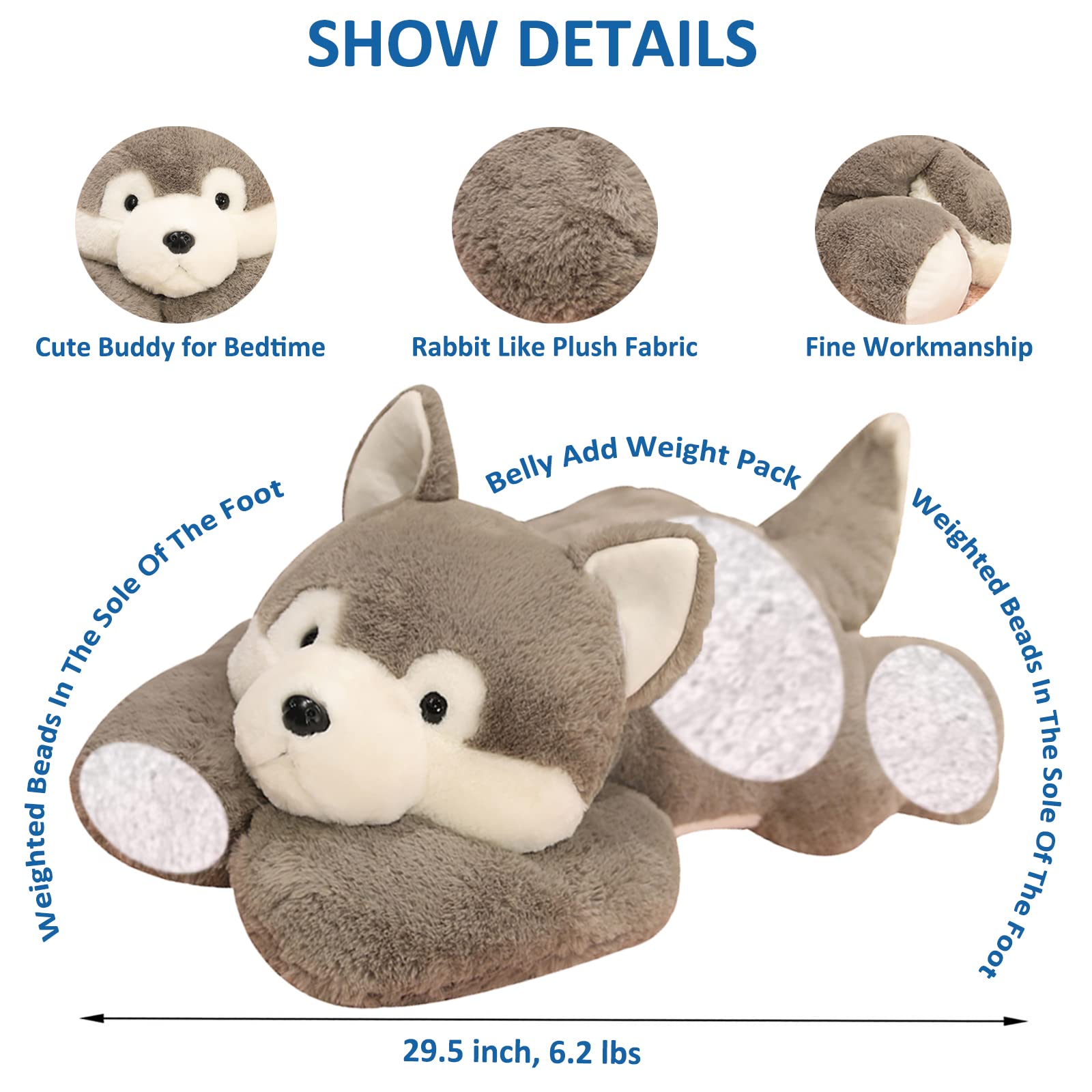 Ronivia Weighted Stuffed Animals, 29.5' 6.2Lbs Weighted Husky Stuffed Animal Toy Cute Huskies Plush Pillow Weighted Plush Anima