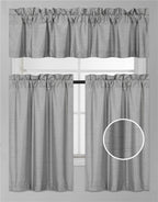 3Pc Set Solid Faux Silk Lined Blackout Rod Pocket Small Kitchen Window Curtain With Valance (K3) (Silver Gray)