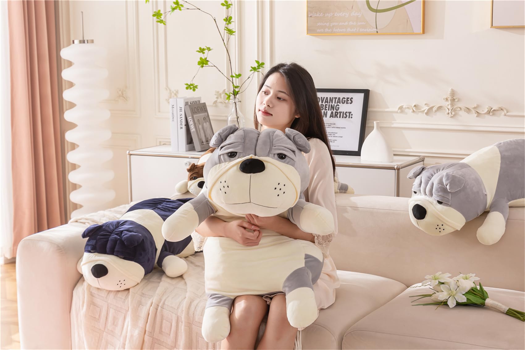 Bulldog Stuffed Animal Soft Large Dog Plush Hugging Pillow Gifts For Boys Girls Children'S Day Gray 23.6In/60Cm