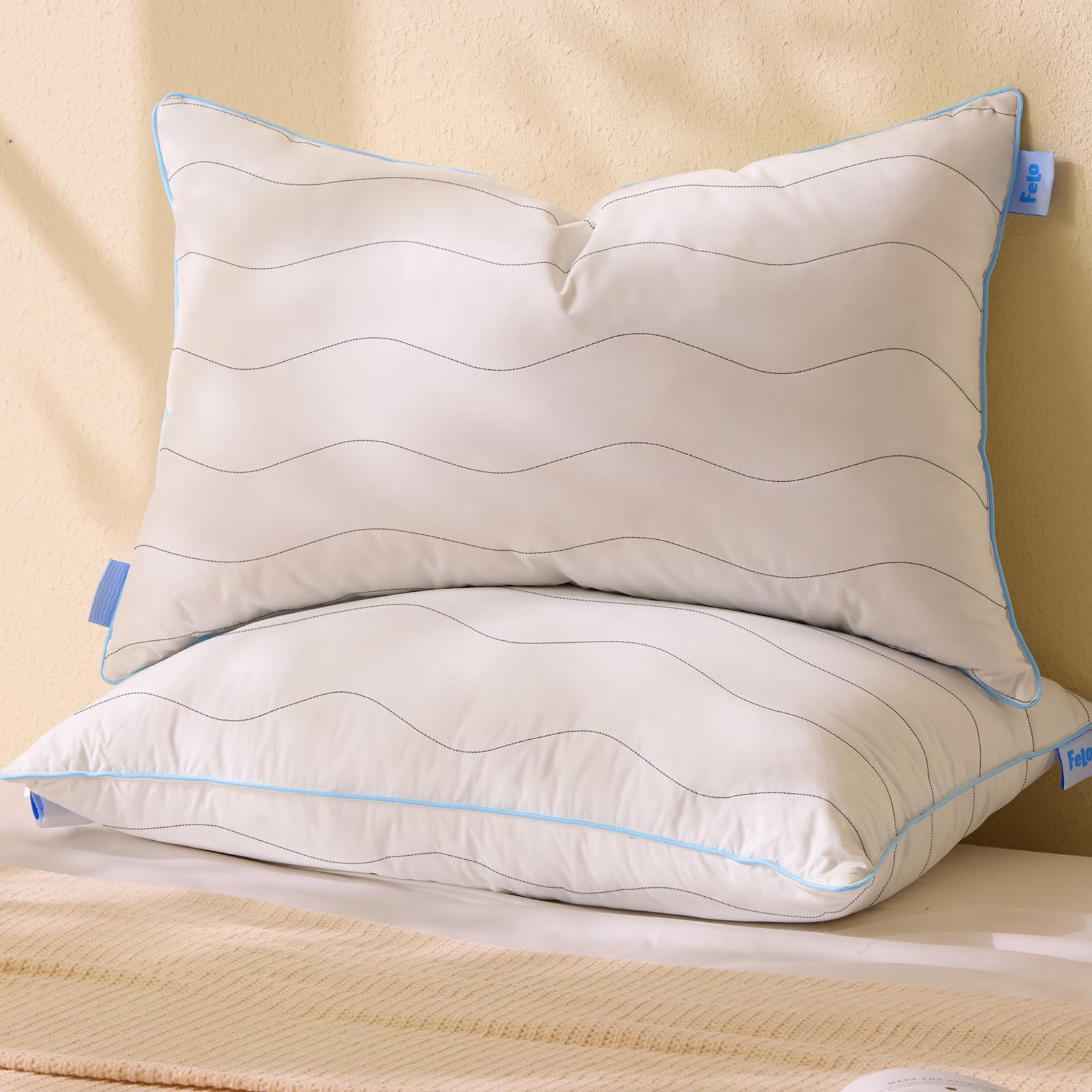 felo Feather Down Pillows Queen Size Set of 2, CloudFusion Goose Pillow for Sleeping, Luxury Hotel Collection Bed Supportive Pil