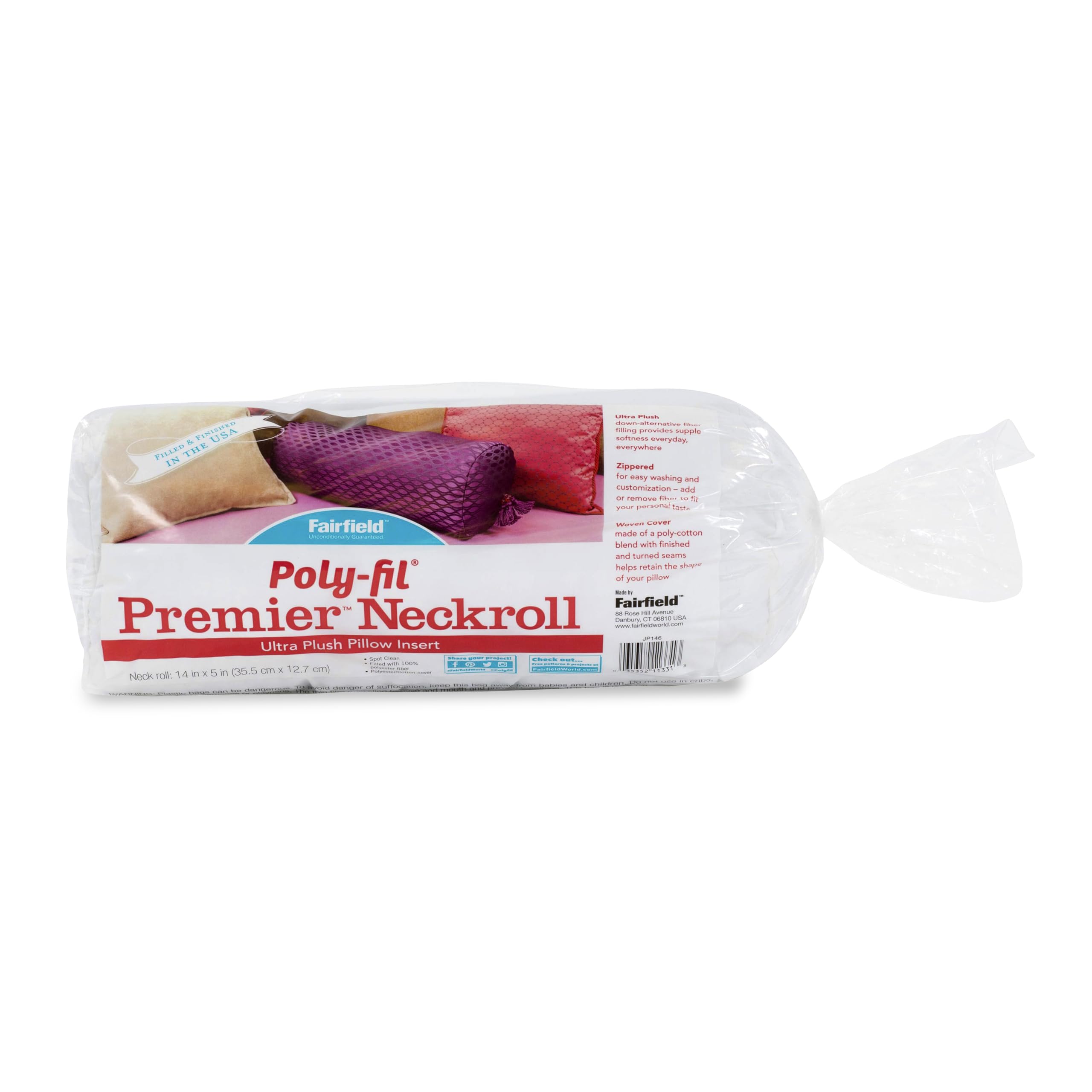 Fairfield Poly-Fil Premier Neckroll Ultra Plush Pillow Insert, 14 X 5-Inch, White