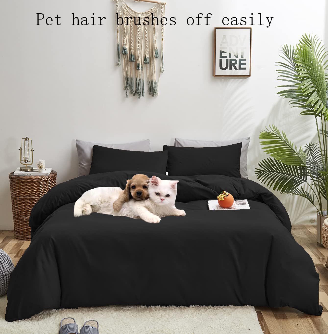 Karever Black Comforter Full Plain Black Bedding Pure Black Full Size Comforter Soft Durable Solid Black Comforter Set Women Men
