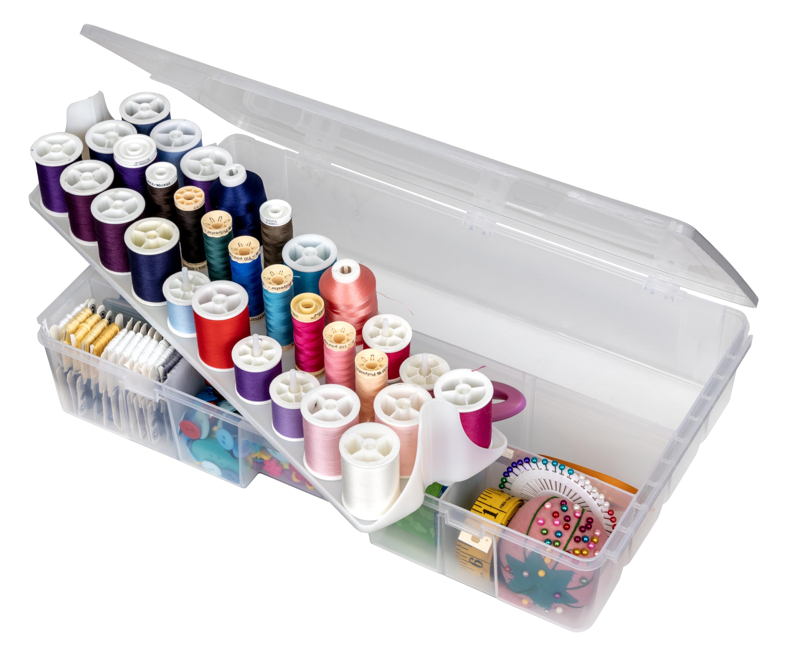 ArtBin 7003AB Sew-Lutions Sewing Supply Storage System with Lift-Out Thread Spool Tray, [1] Plastic Storage Case, Clear