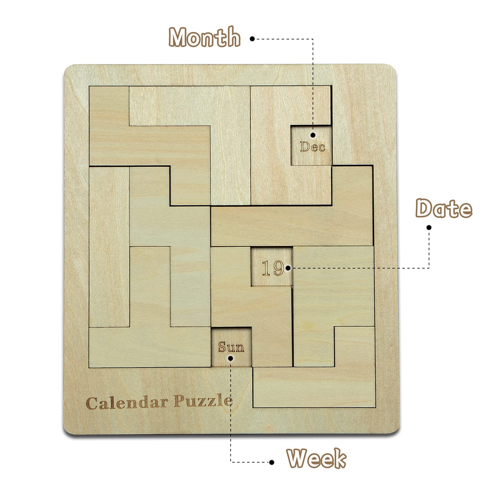 XHDAI Wooden Calendar Puzzle Light Brown 9.8 x 7.8 inch