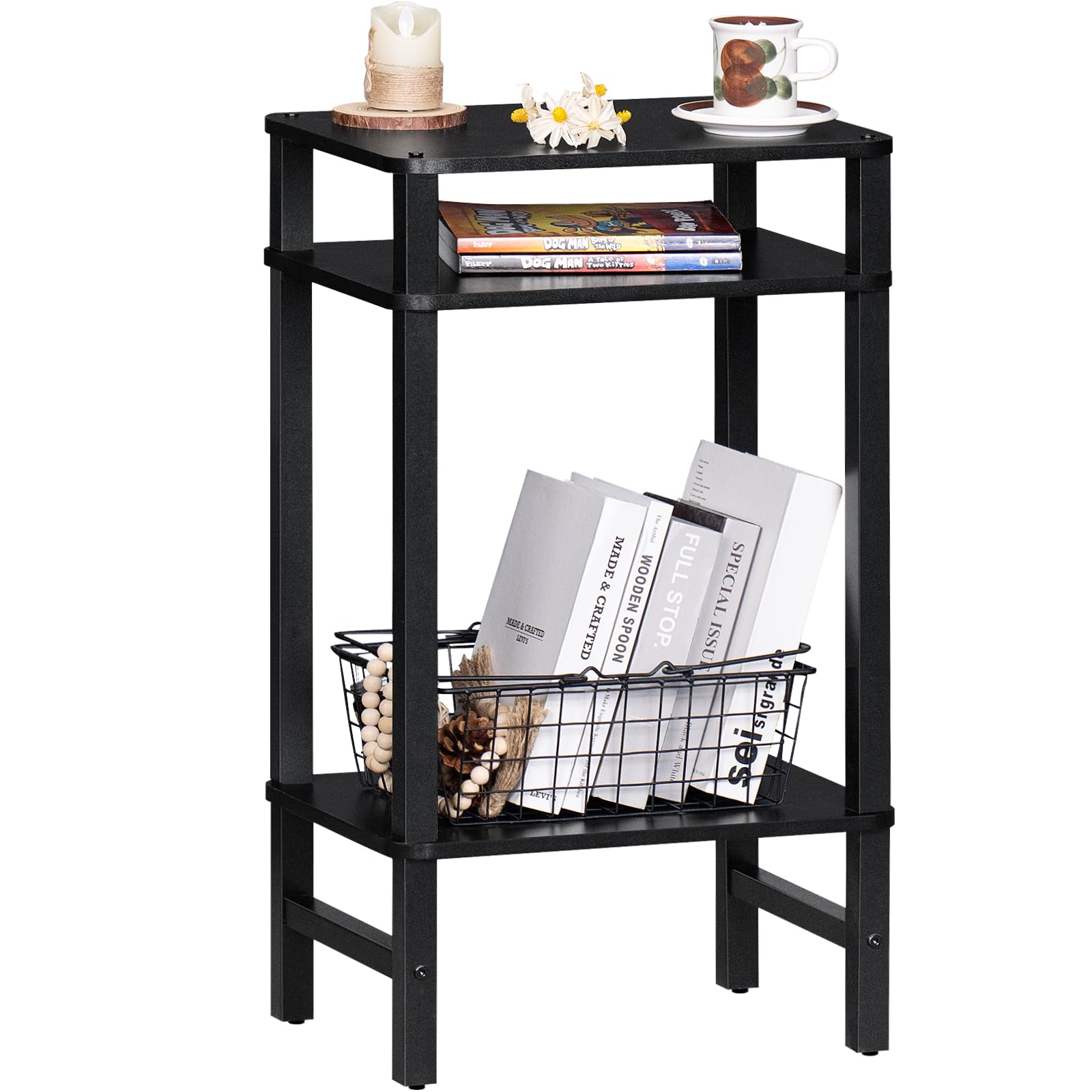 YUFAM 28in Tall Side Table 3-Tier Small Narrow End Table for Couch, Skinny Nightstand for Small Space, Farmhouse Slim Night Stan