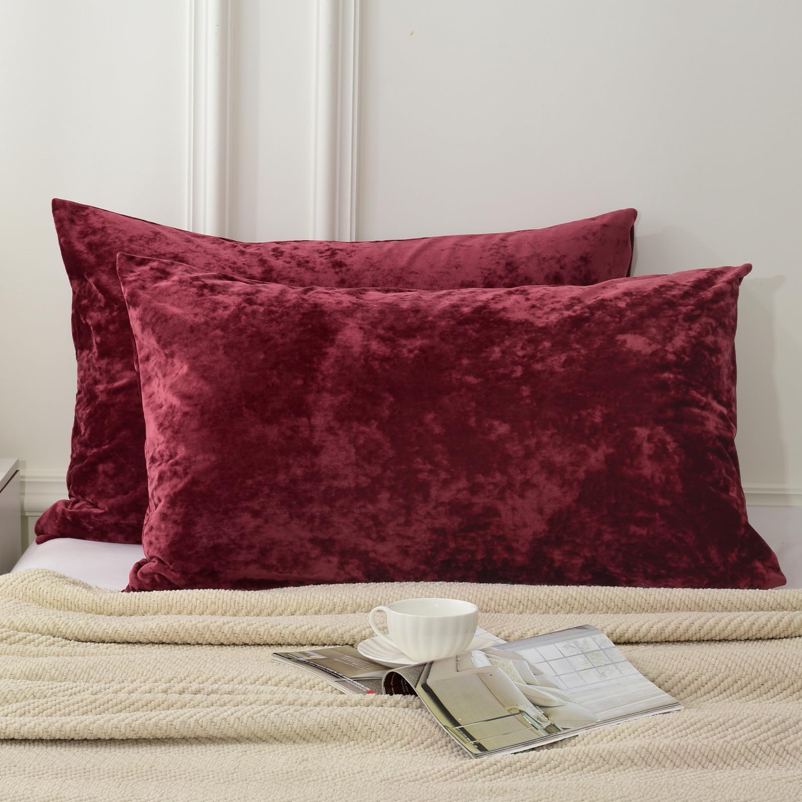 Phf Truly Velvet Pillowcases King Size, No Insert, 2 Pack Ultra Soft Breathable Pillow Shams Covers With Envelope Closure, 20'