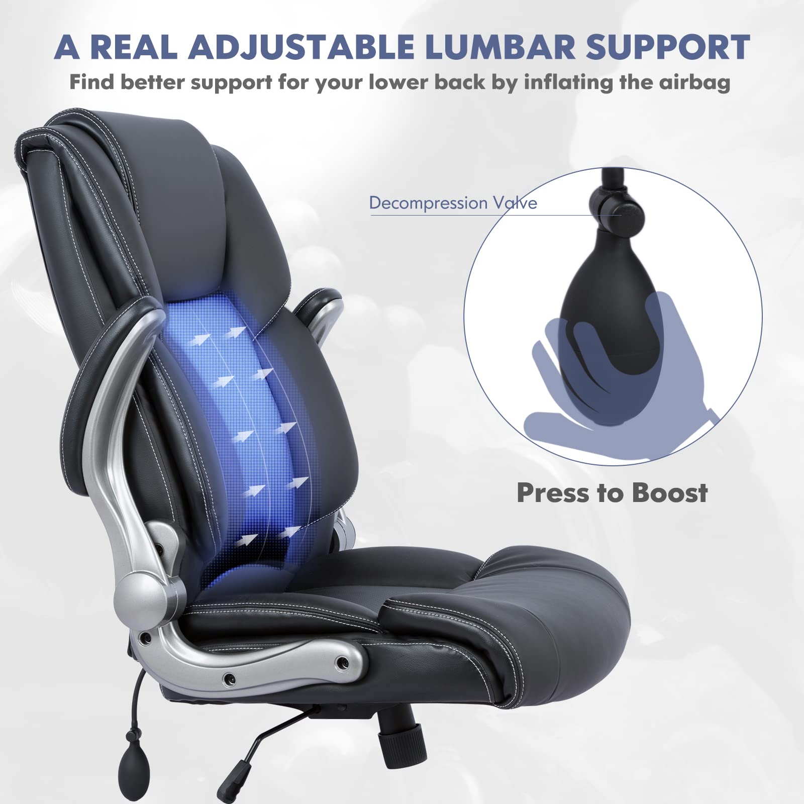 COLAMY Executive Office Chair High Back Bonded Leather Black Adjustable Tilt Lock Swivel Rolling Ergonomic Chair Model 2822 Set of 2