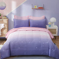 Dinjoy Girls Women Comforter Set King Size Ombre Pink Purple Rainbow Bedding Set 7 Pieces Bed in A Bag for Teen Adult (1 Comfort