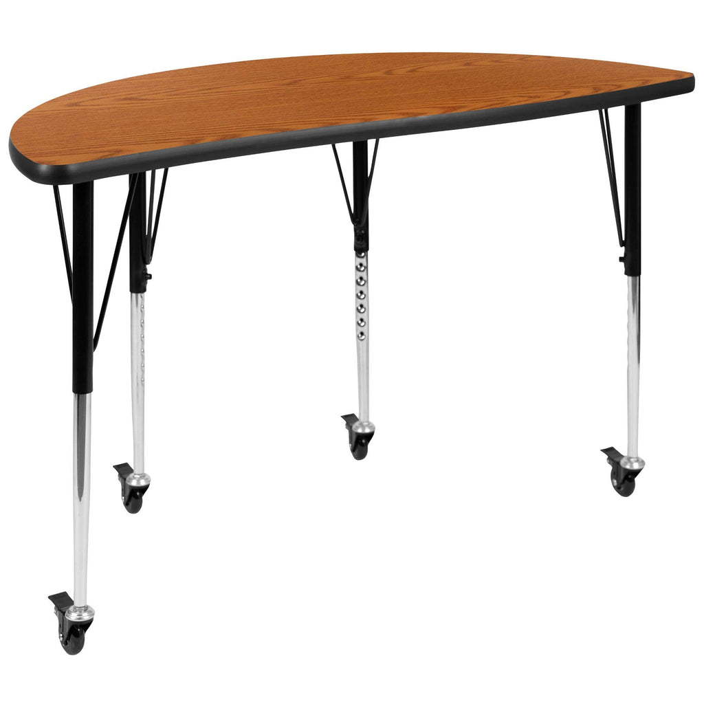 Flash Furniture Emmy Mobile 47.5" Circle Wave Flexible Laminate Activity Table Set with 18" Student Stack Chairs, Oak/Black