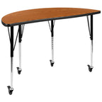 Flash Furniture Emmy Mobile 47.5" Circle Wave Flexible Laminate Activity Table Set with 18" Student Stack Chairs, Oak/Black