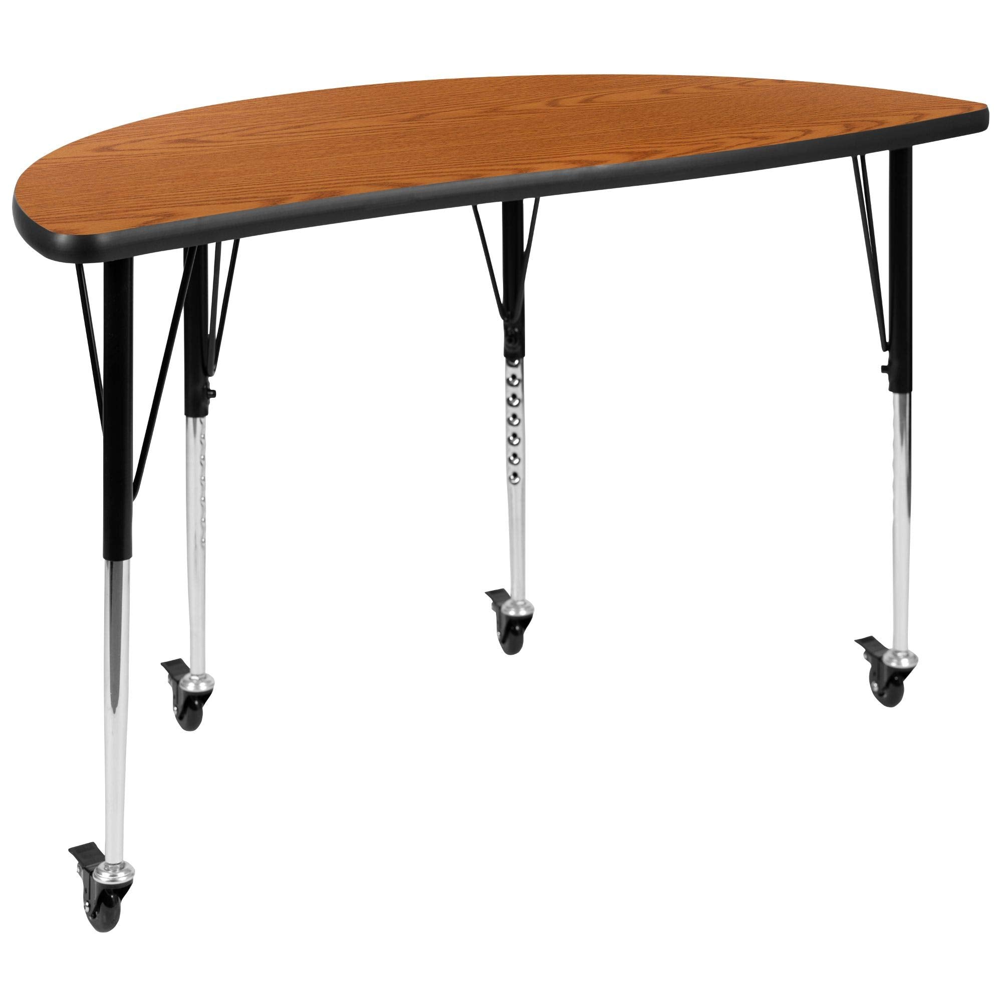Flash Furniture Emmy Mobile 47.5" Circle Wave Flexible Laminate Activity Table Set with 18" Student Stack Chairs, Oak/Black