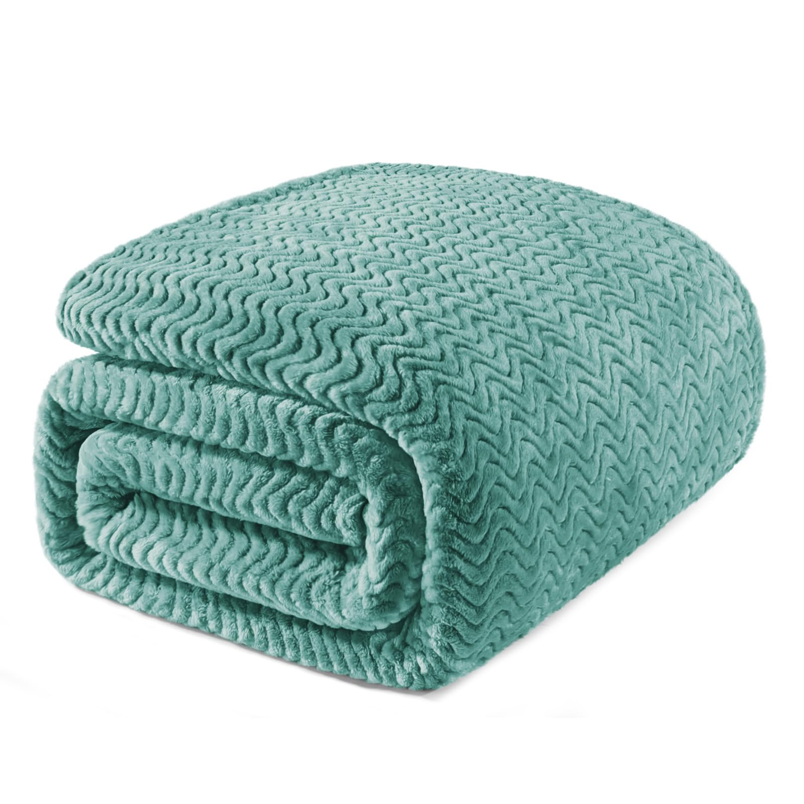 Exclusivo Mezcla Celadon Fleece Twin Size Blanket For Bed, Super Soft Cozy Blankets With Decorative Wave Textured, Lightweight P