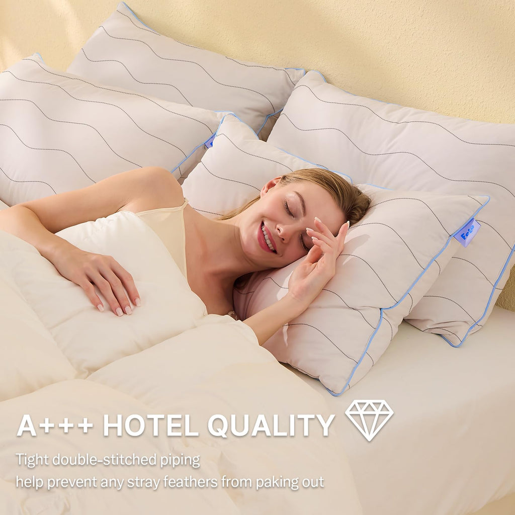 felo Feather Down Pillow Queen Size - CloudFusion Goose Down for Side & Back Sleepers - Blue, 20x30 - Hotel Collection