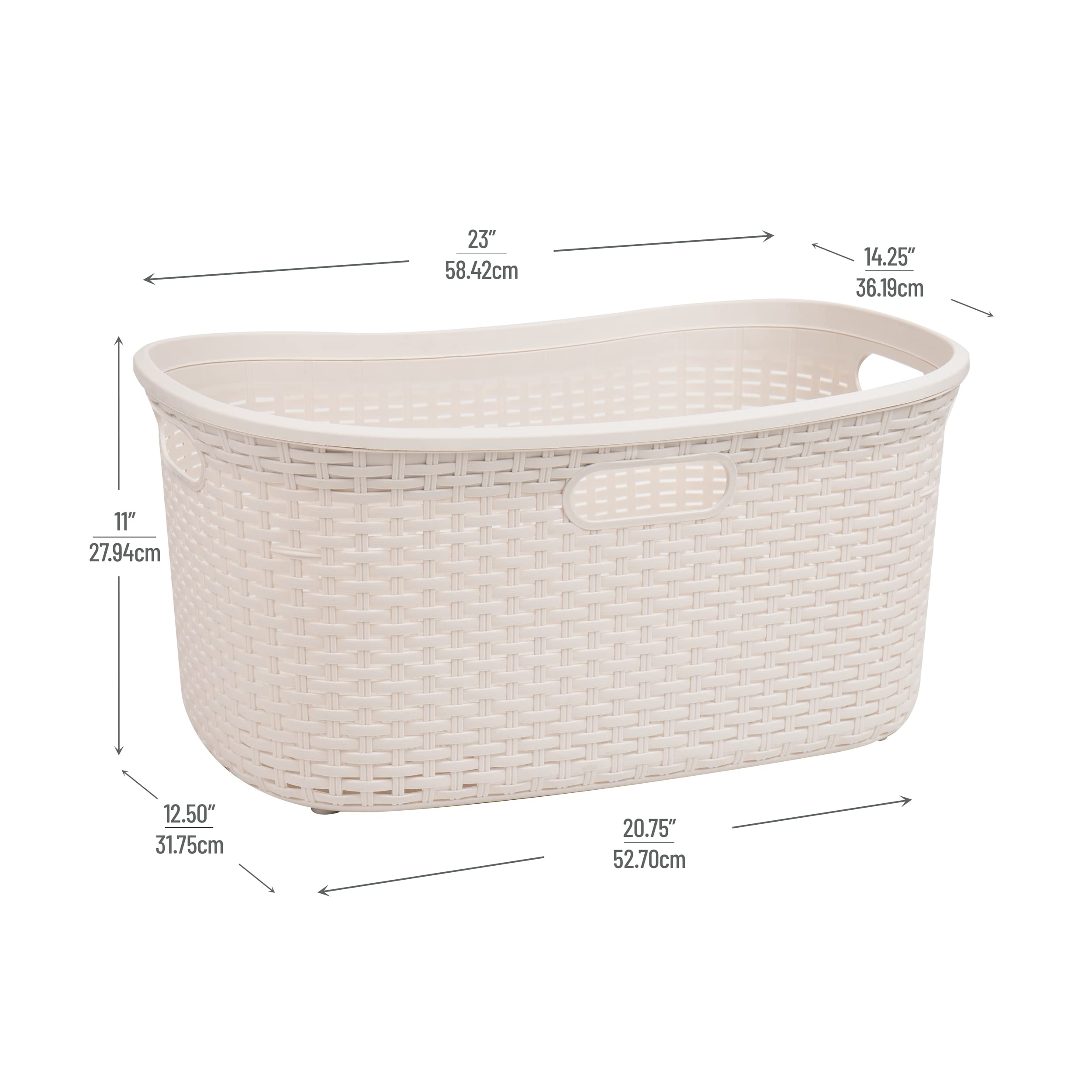 Mind Reader 40L Laundry Basket, Clothes Hamper, Wicker Design, Plastic, 23''L X 14.5''W X 11''H, Set Of 2, Ivory