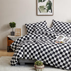Clothknow Black White Plaid Full Comforter Set 3Pcs Grid Bedding Comforter Sets Black White Comforter Full Soft Black Checkered Full Size Comforter Sets