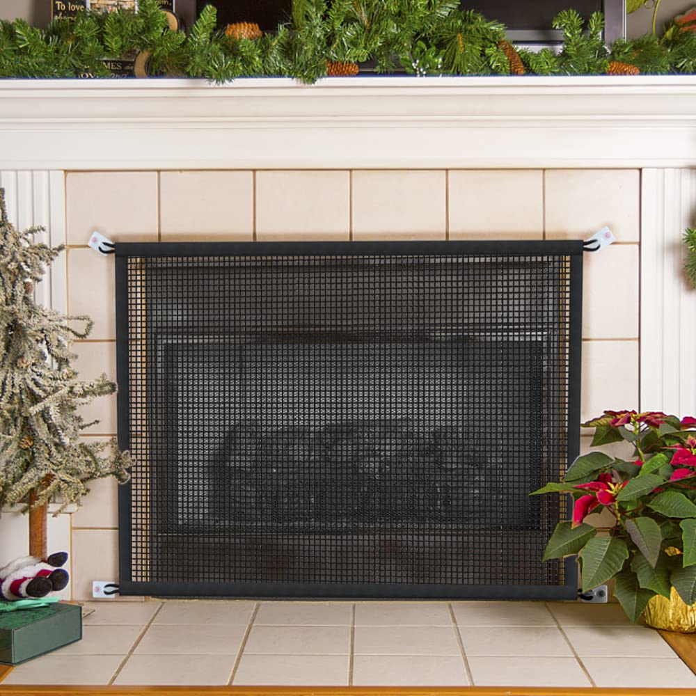 Cupount Fireplace Screen Safe Mesh Gate - Child Proof Barrier for Living Room, 29"x44.5", Black, Model BLW45A