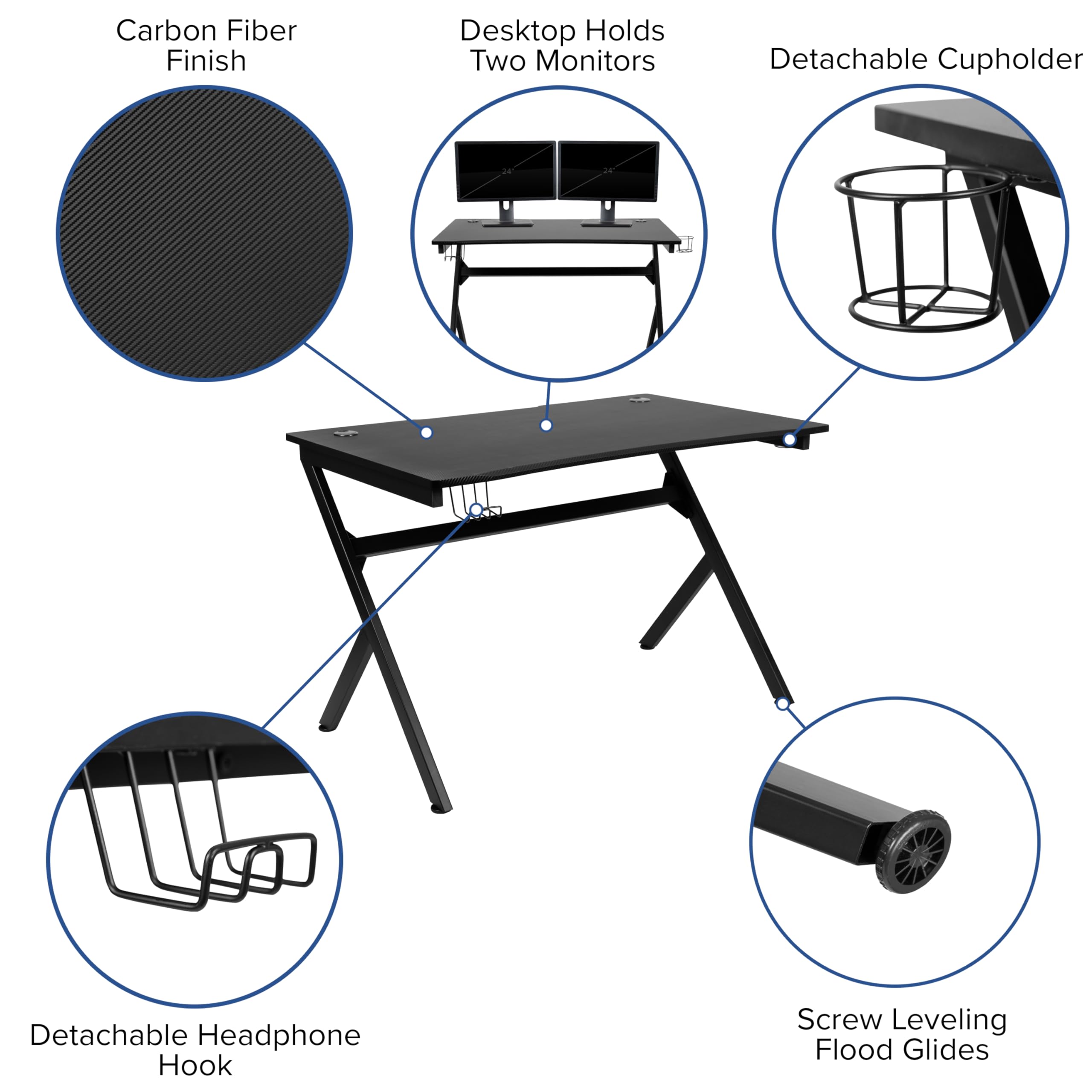 Flash Furniture Optis Black Gaming Desk and Red/Black Footrest Reclining Gaming Chair Set with Cup Holder, Headphone Hook & 2 Wire Management Holes