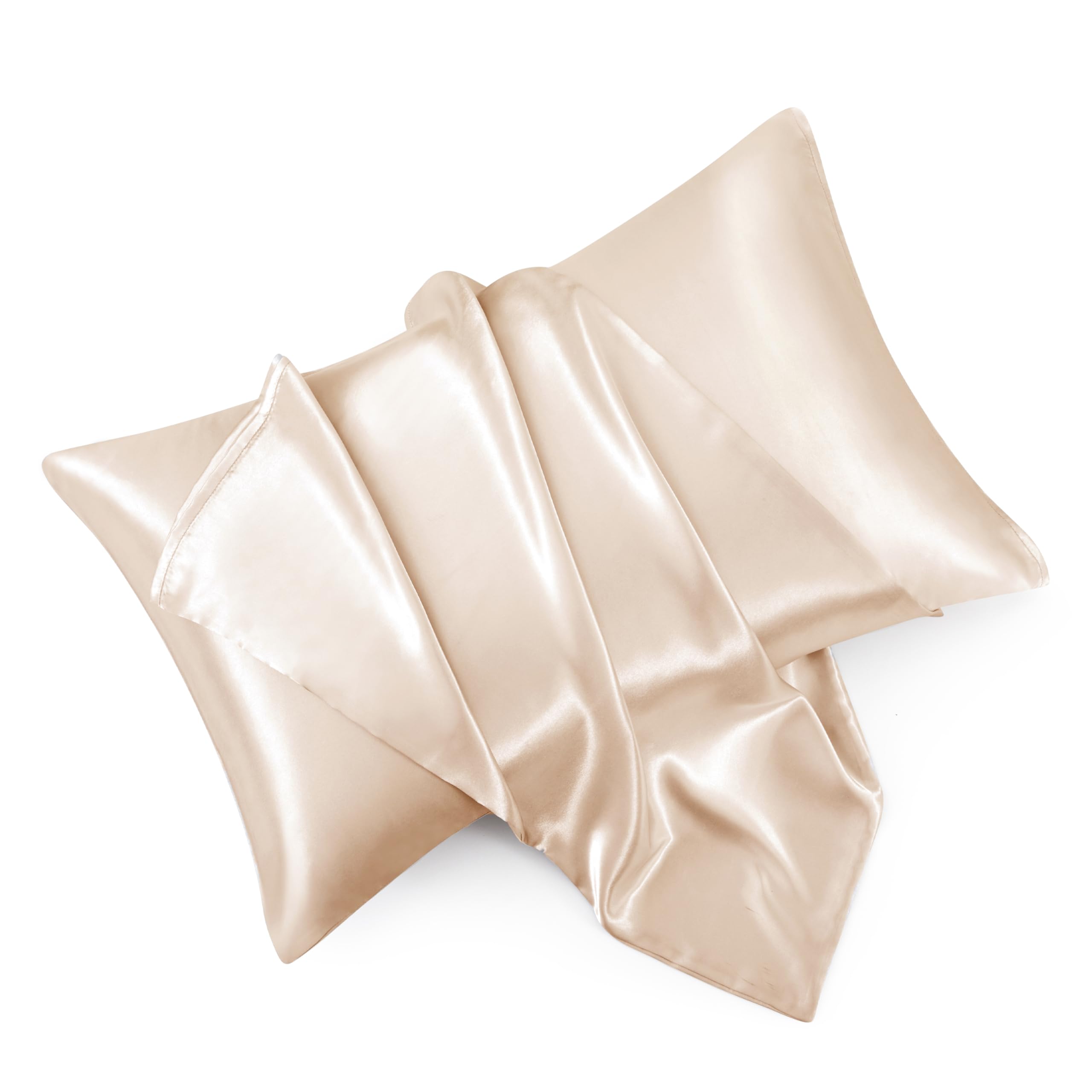 Hommxjf Champagne Satin Pillowcase Standard Set Of 2 With Envelope Closure