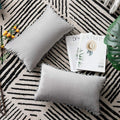 Dezene Decorative Pillow Cases 12X20 Light-Grey: 2 Pack Cozy Soft Pom-Poms Velvet Rectangular Throw Pillow Covers For Farmhouse