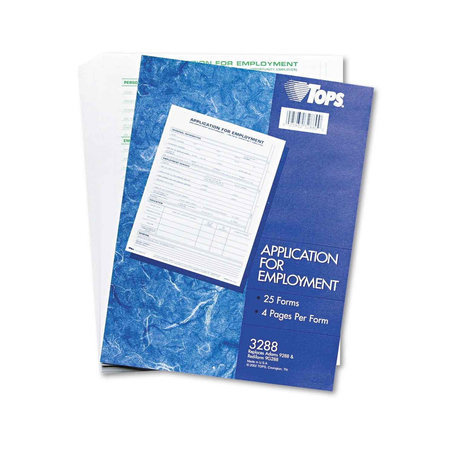 Tops 3288 Comprehensive Employee Application Form, 8 1/2 X 11 (Pack Of 25 Forms)