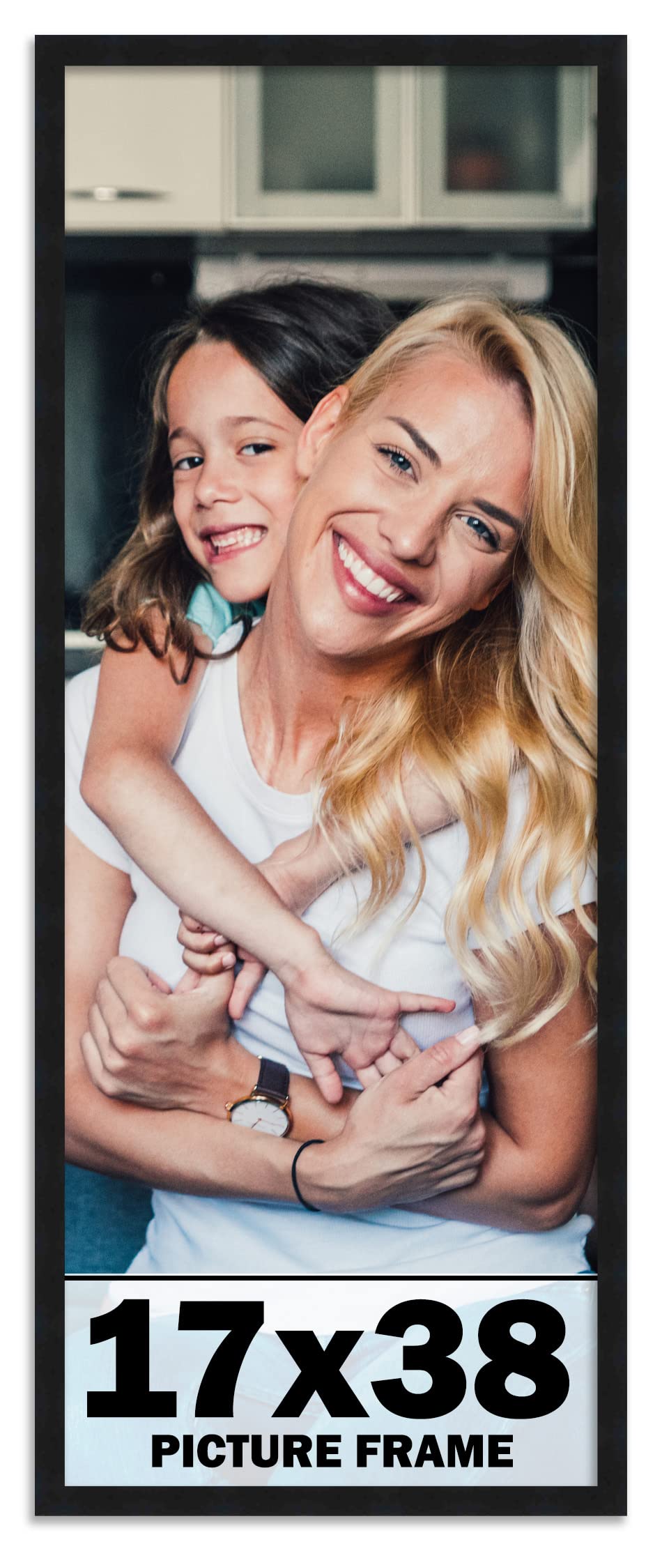 17x38 Frame Black Picture Frame - Complete Modern Photo Frame Includes UV Acrylic Shatter Guard Front, Acid Free Foam Backing Bo