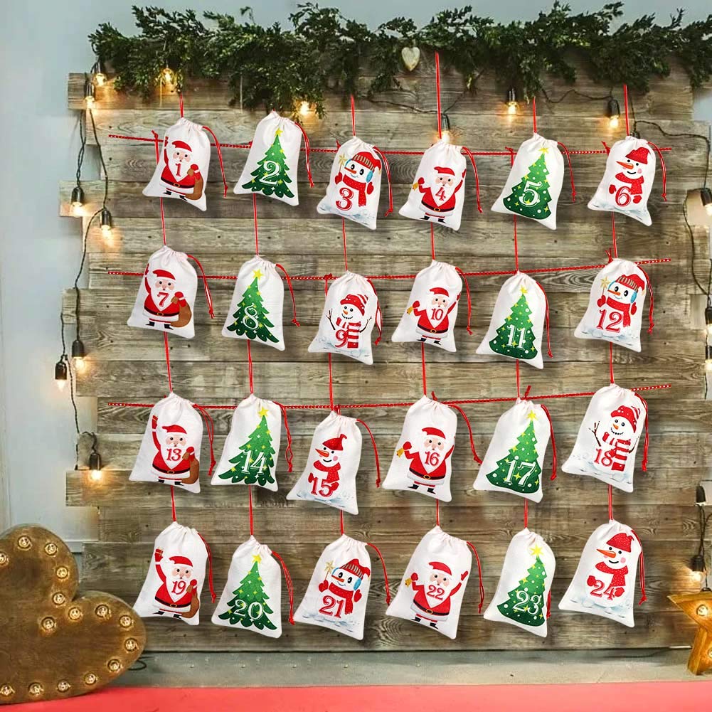 Ourwarm Christmas Advent Calendar 2024 Decorations, 24 Days Dimity Burlap Gift Bags Favors For Christms Toys Home Decor (6.3' X
