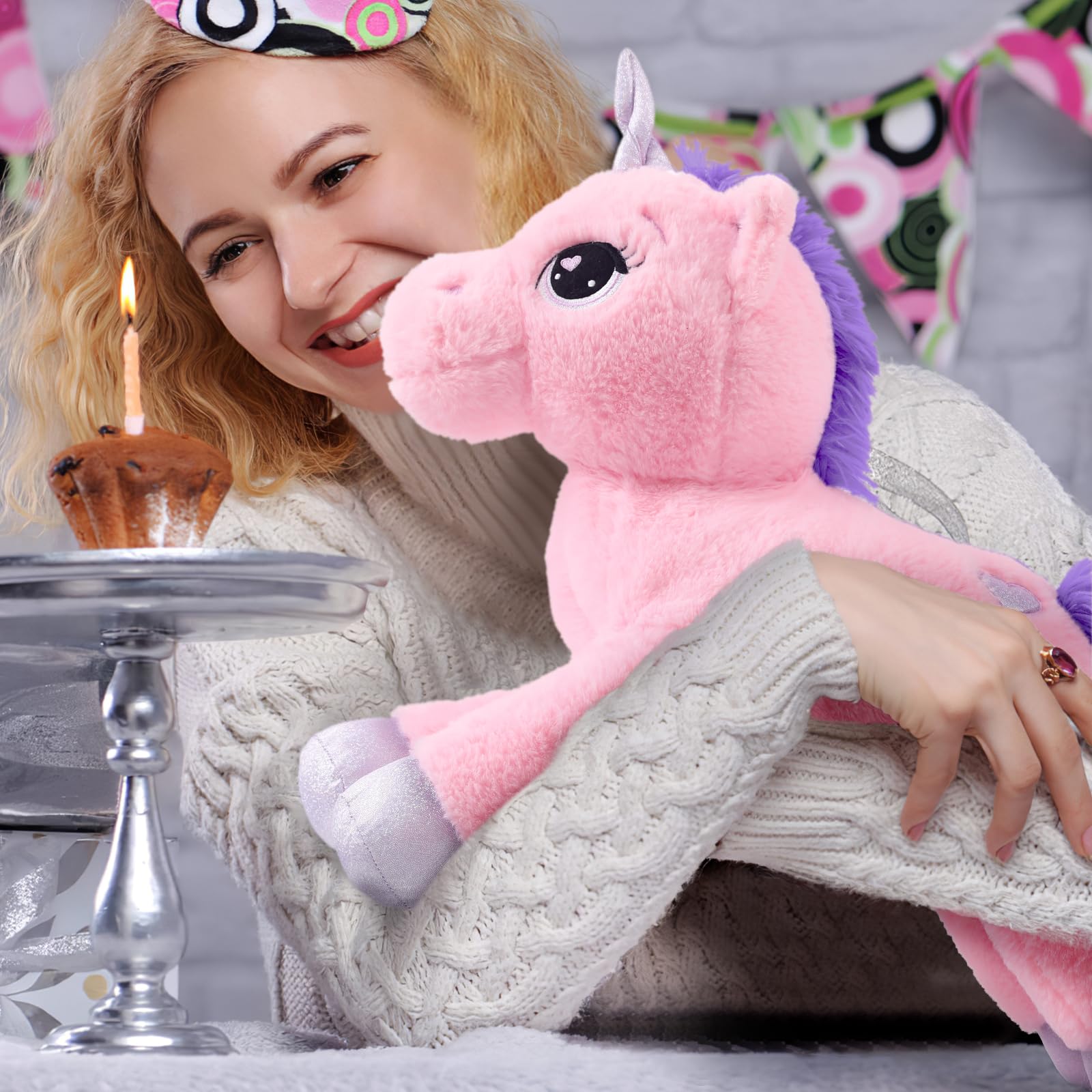 Lanmore 24' Big Unicorn Stuffed Animal, Giant Animal Plush Pillow Unicorn Body Hugging Pillow For Girls, Gift For Christmas Bir