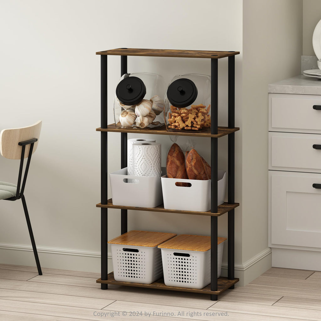 Furinno Turn-N-Tube 4-Tier Multipurpose Shelf Display Rack, Amber Pine/Black