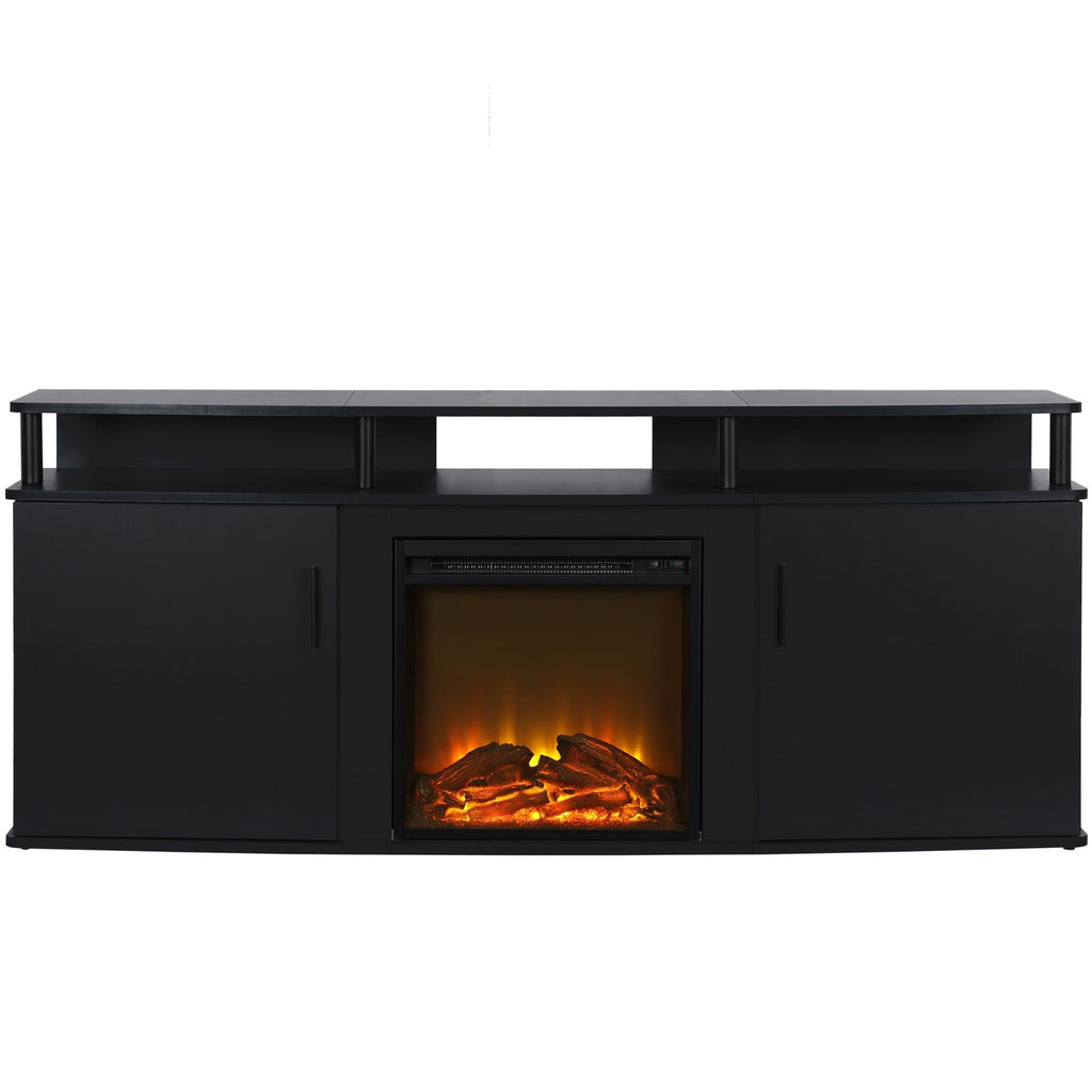 Ameriwood Home Carson Fireplace TV Stand Black Wood for TVs up to 70 Inch