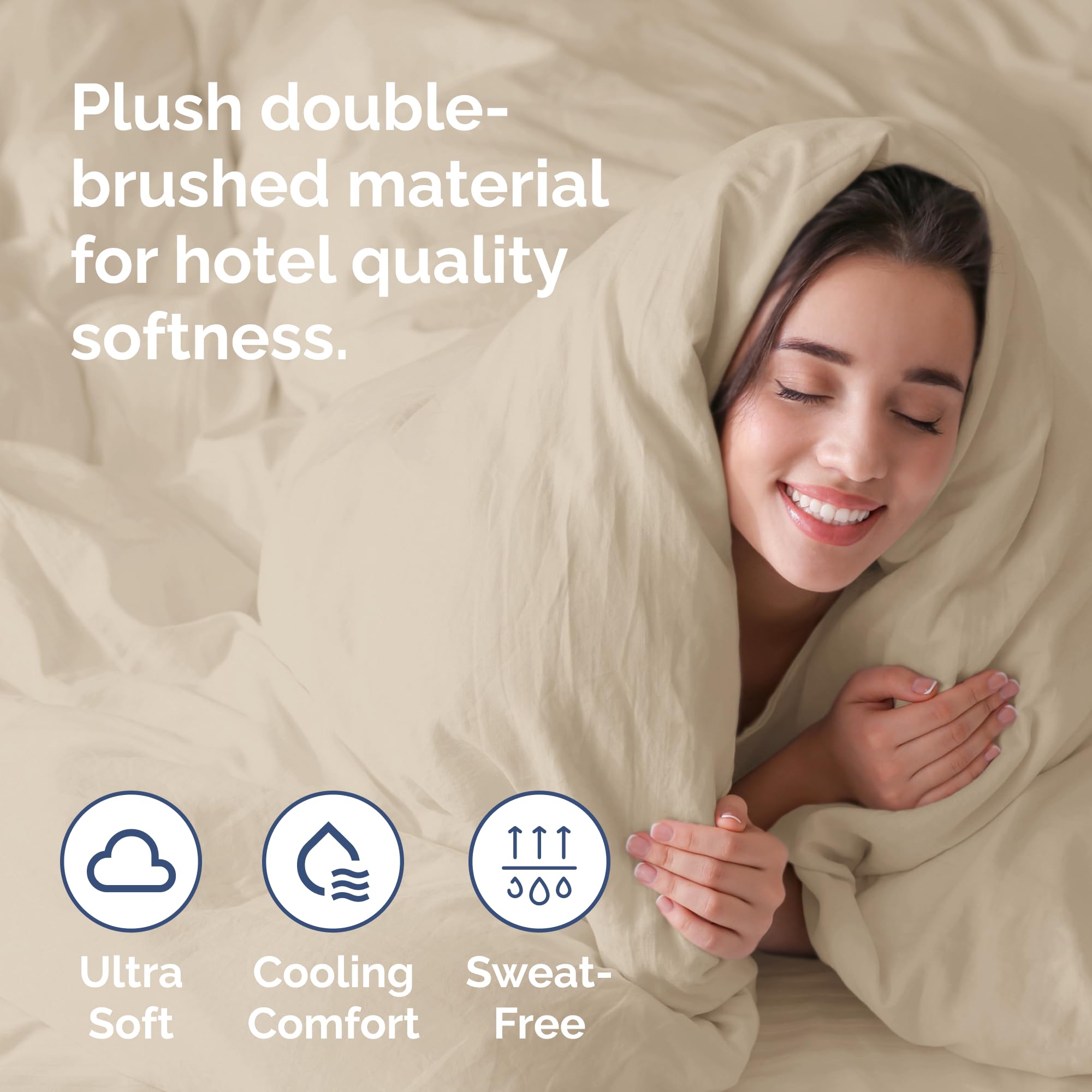 Duvet Cover Queen Size Set - Extra Soft Queen Size Duvet Cover - 90' X 90' Queen Duvet Cover W/ 2 Pillow Shams - Hotel Luxury, Easy Care & Fade Free - Comforter Cover W/ Zipper Closures & Ties (Wheat)