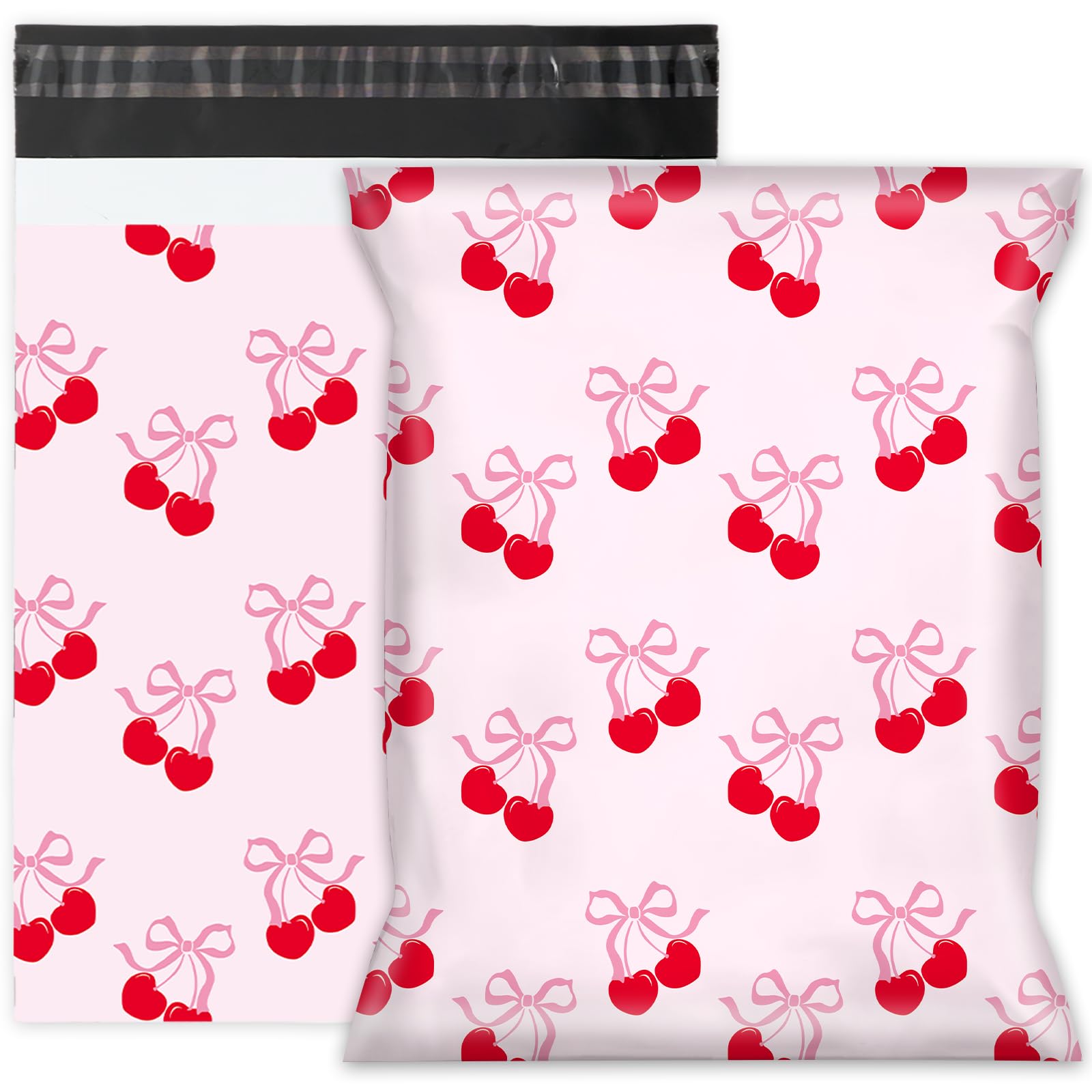 Whaline 100Pcs Cherry Poly Mailer 10 X 13 Inch Pink Bow Fruit Mailing Bag Valentine'S Day Cute Self-Sealing Plastic Packaging En