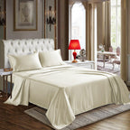 Cozylux Satin Sheets Queen Size - 4 Piece Beige Bed Sheet Set With Silky Microfiber, 1 Deep Pocket Fitted Sheet, 1 Flat Sheet, A