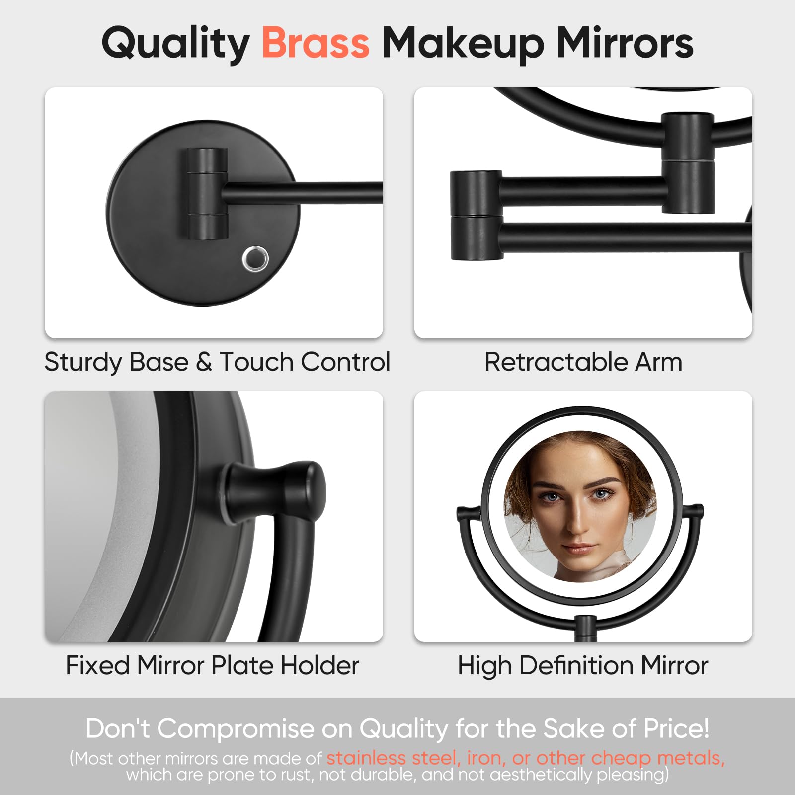 Gurun 8.5 Inch Magnifying Makeup Mirror With 3 Dimmable Led Lights Double Sided Touch Control Vanity Mirror For Bathroom With 10