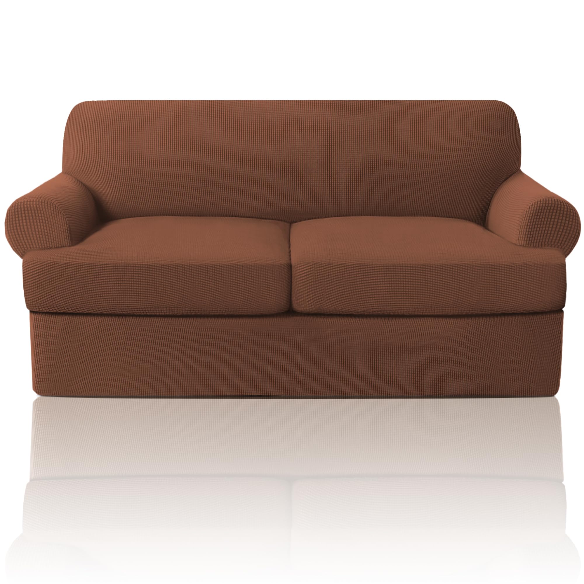 Princedeco T Cushion Sofa Slipcover 3 Pieces Sofa Covers For T Cushion Sofa Soft Couch Cover Sofa Slip Covers Furniture Covers With 2 Individual T Cushion Shape Seat Covers Washable,Caramel